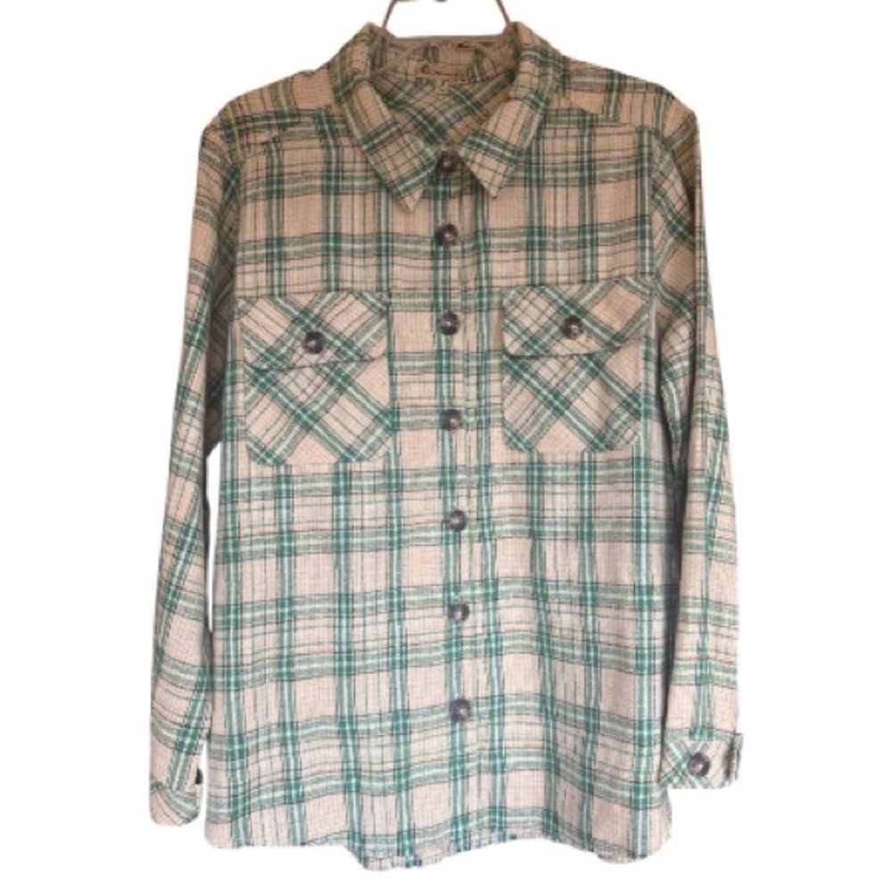 Democracy Plaid Button Shirt M NWT 43% Off Green Tan Boutique
